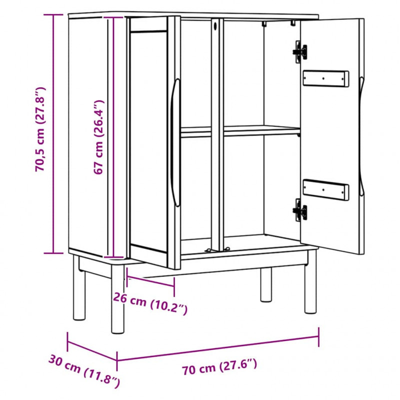 Bufet FLORO Woskowy Brąz 70 x 30 x 70,5 cm Lite drewno sosnowe