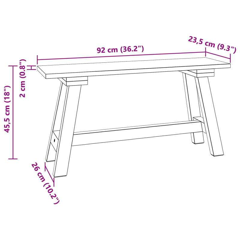 ławka Naturalny 92 x 23,5 x 45,5 cm Lite drewno mahoniowe