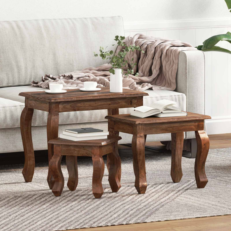 Stolik Nesting 3 pcs Brązowy Lite drewno mahoniowe
