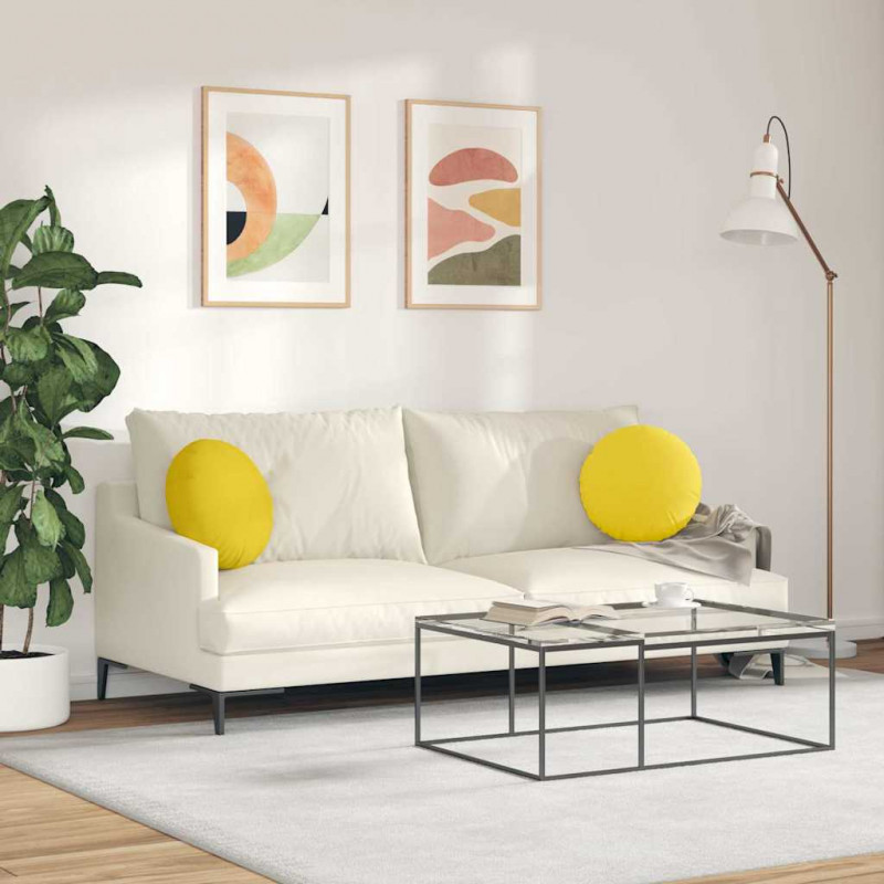 Poduszki na siedziska 2 pcs Jasnożółty Ø40 x 13 cm tkanina