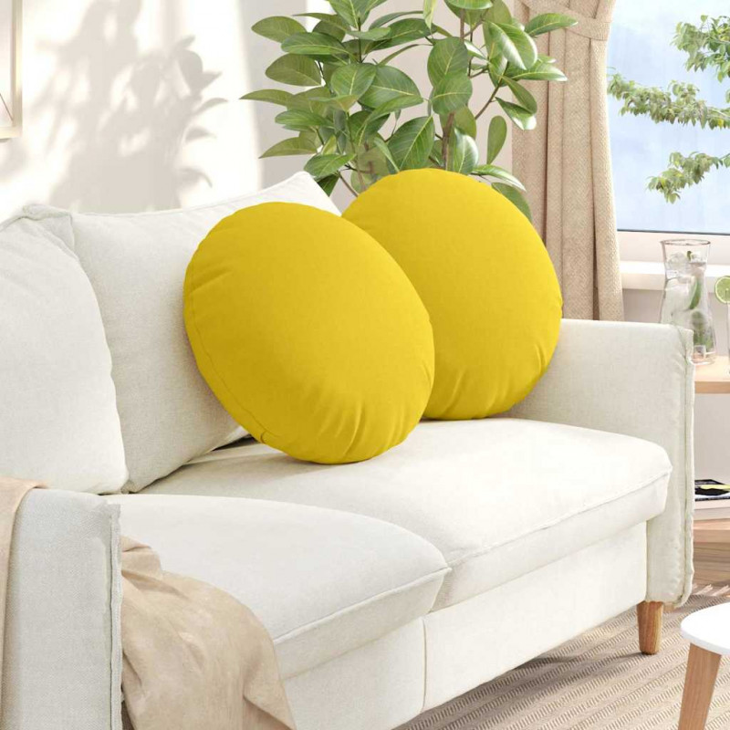 Poduszki na siedziska 2 pcs Jasnożółty Ø50 x 19 cm tkanina