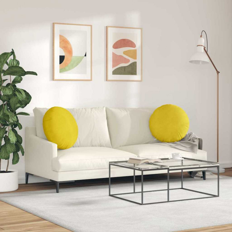 Poduszki na siedziska 2 pcs Żółty Ø 40 x 13 cm Aksamit