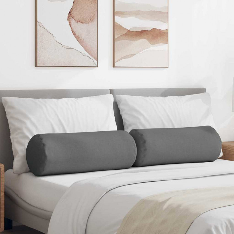 Poduszki Wałkowe 2 pcs Ciemnoszary Ø 25 x 70 cm tkanina