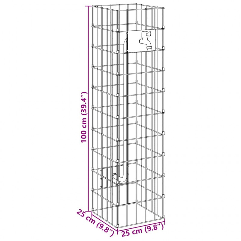 Kran Gabionowy Srebrny 25 x 25 x 100 cm Stal nierdzewna