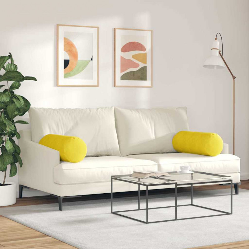 Poduszki Wałkowe 2 pcs Żółty Ø 25 x 70 cm Tkanina sztruksowa