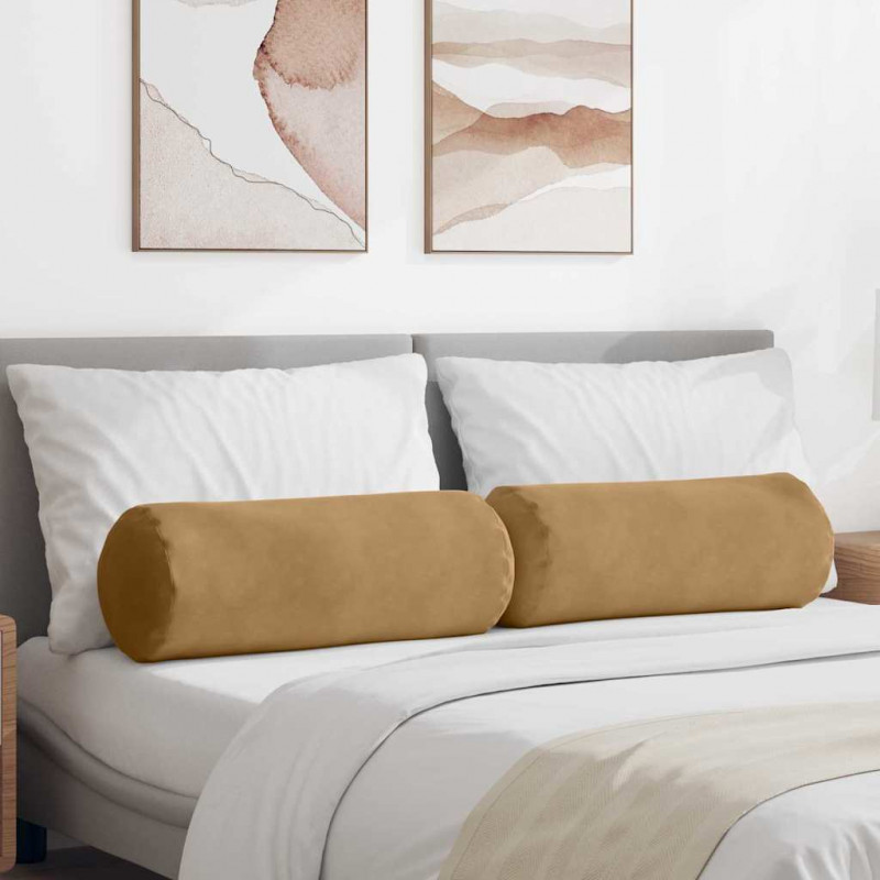 Poduszki Wałkowe 2 pcs Brązowy Ø 25 x 70 cm Tkanina sztruksowa