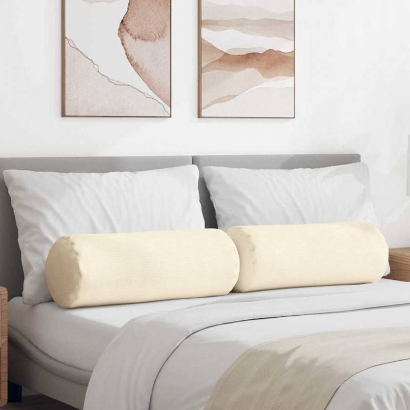 Poduszki Wałkowe 2 pcs Kremowy Ø 25 x 70 cm Tkanina sztruksowa