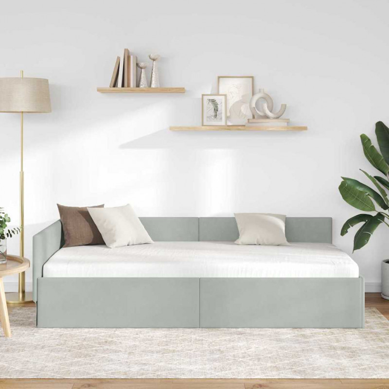 Rama łóżka narożnego Jasnoszary 100 cm x 200 cm Aksamit