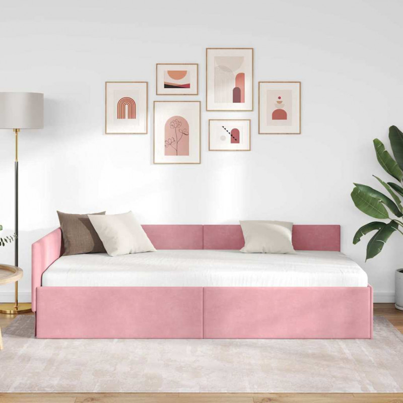 Rama łóżka narożnego Różowy 100 cm x 200 cm Aksamit