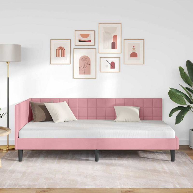 Rama łóżka narożnego Z zagłówkiem Różowy 90 cm x 190 cm Aksamit