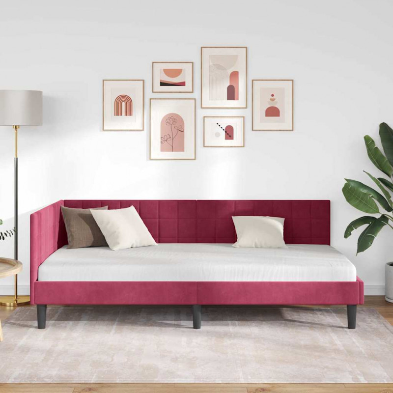 Rama łóżka narożnego Czerwone wino 90 cm x 190 cm Aksamit