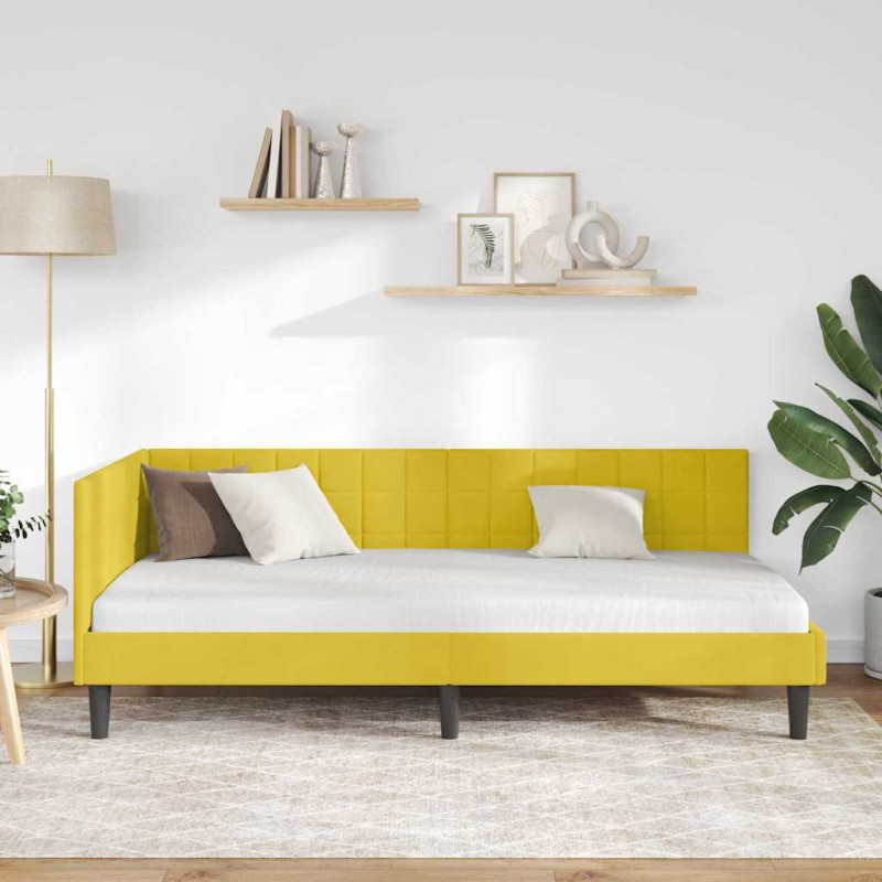 Rama łóżka narożnego Z zagłówkiem Żółty 90 cm x 190 cm Aksamit