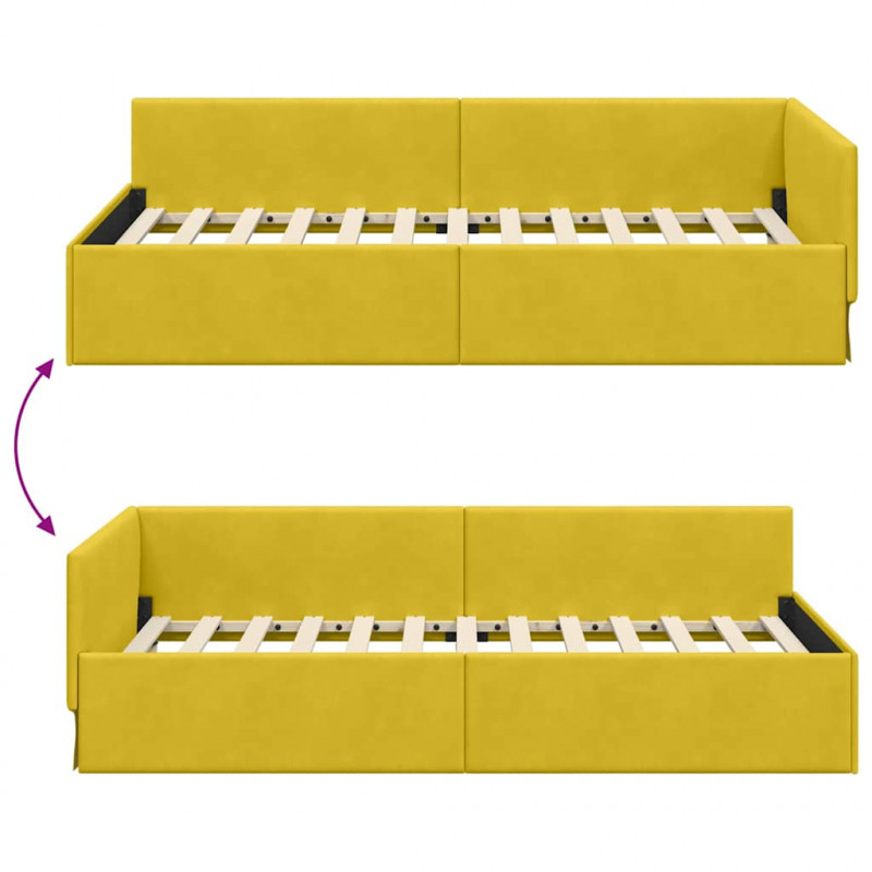 Rama łóżka narożnego Z zagłówkiem Żółty 100 cm x 200 cm Aksamit