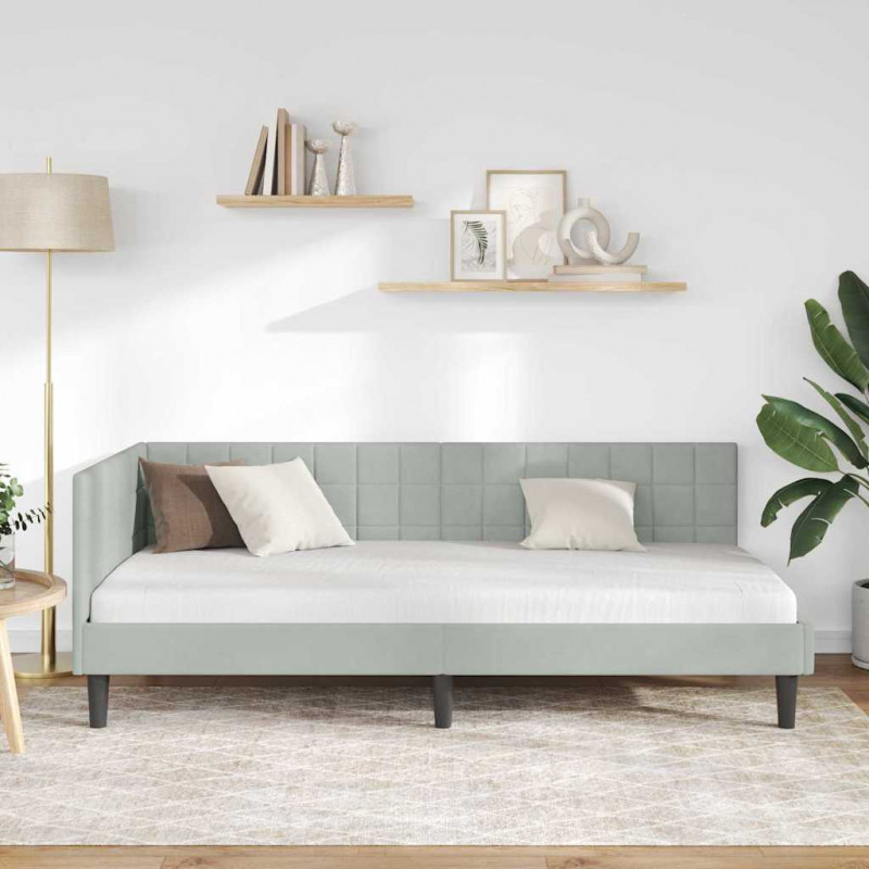 Rama łóżka narożnego Jasnoszary 90 cm x 200 cm Aksamit