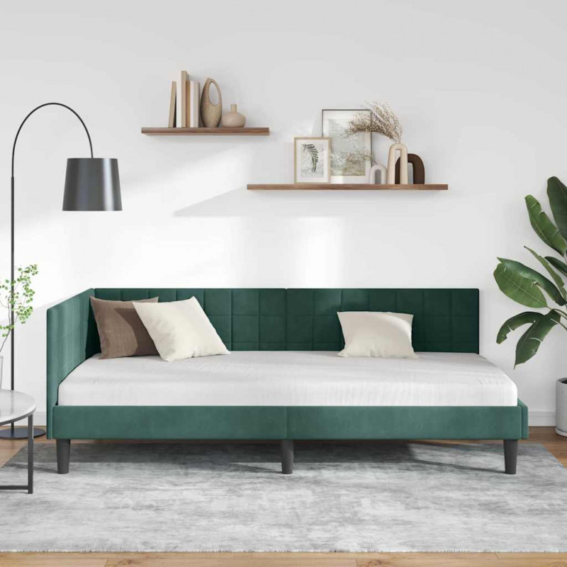 Rama łóżka narożnego Ciemna zieleń 90 cm x 200 cm Aksamit