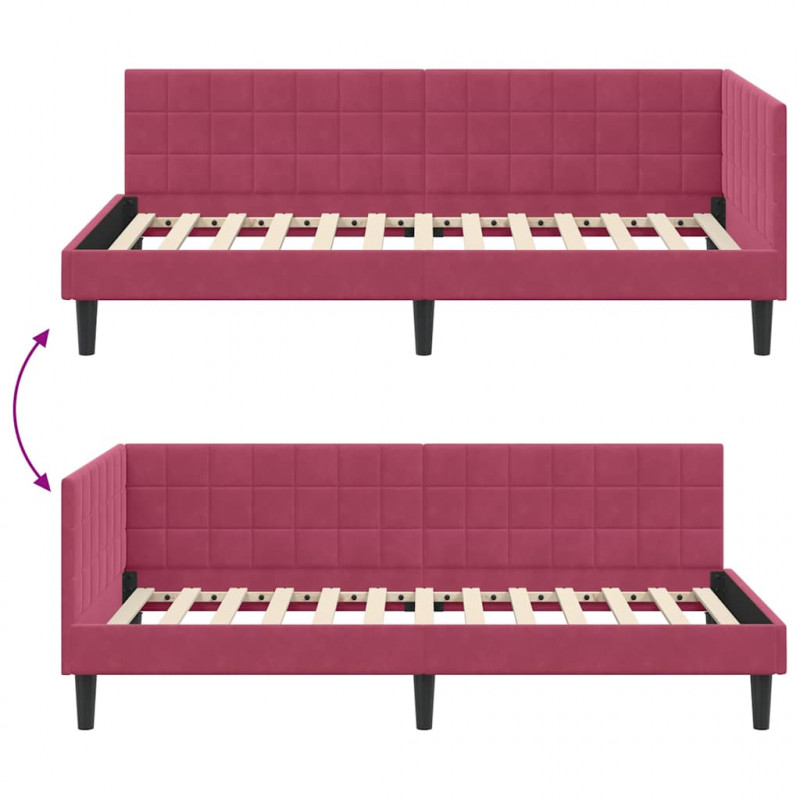 Rama łóżka narożnego Czerwone wino 90 cm x 200 cm Aksamit