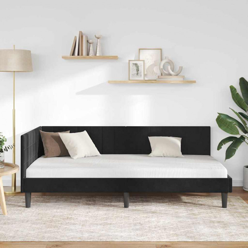 Rama łóżka narożnego Z zagłówkiem Czarny 90 cm x 200 cm Aksamit