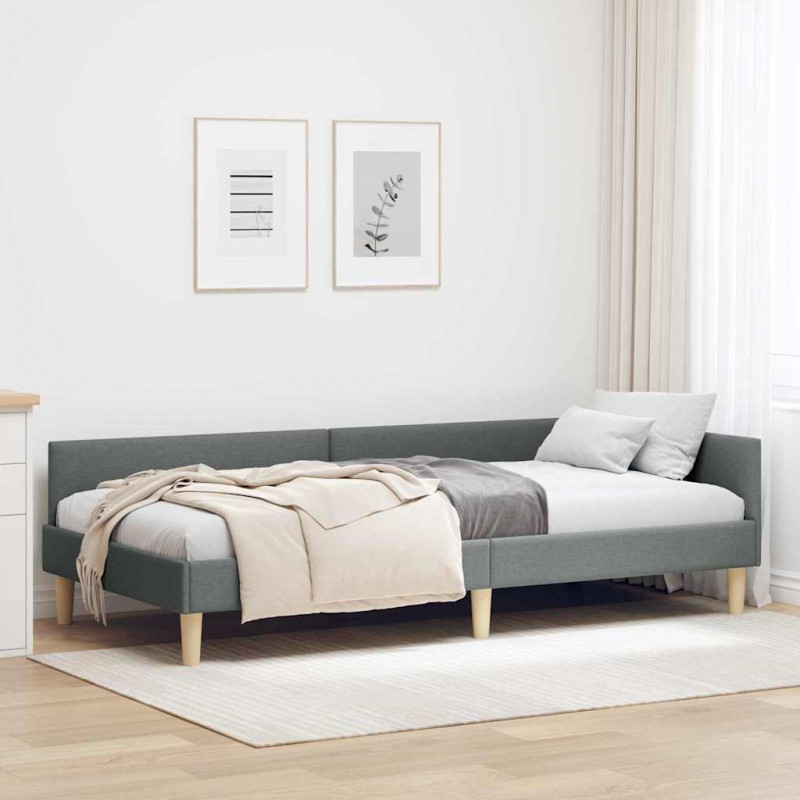 Rama łóżka narożnego Ciemnoszary 90 x 190 cm tkanina
