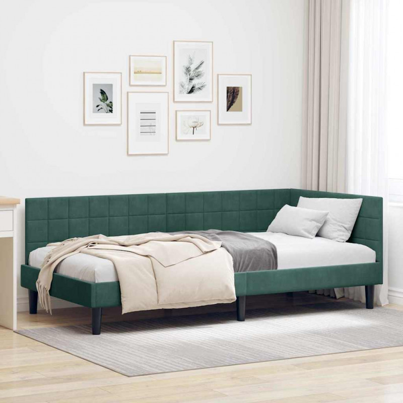 Rama łóżka narożnego Ciemna zieleń 100 cm x 200 cm Aksamit