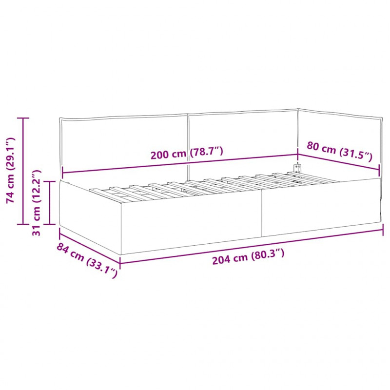 Rama łóżka narożnego Czerwone wino 80 x 200 cm tkanina