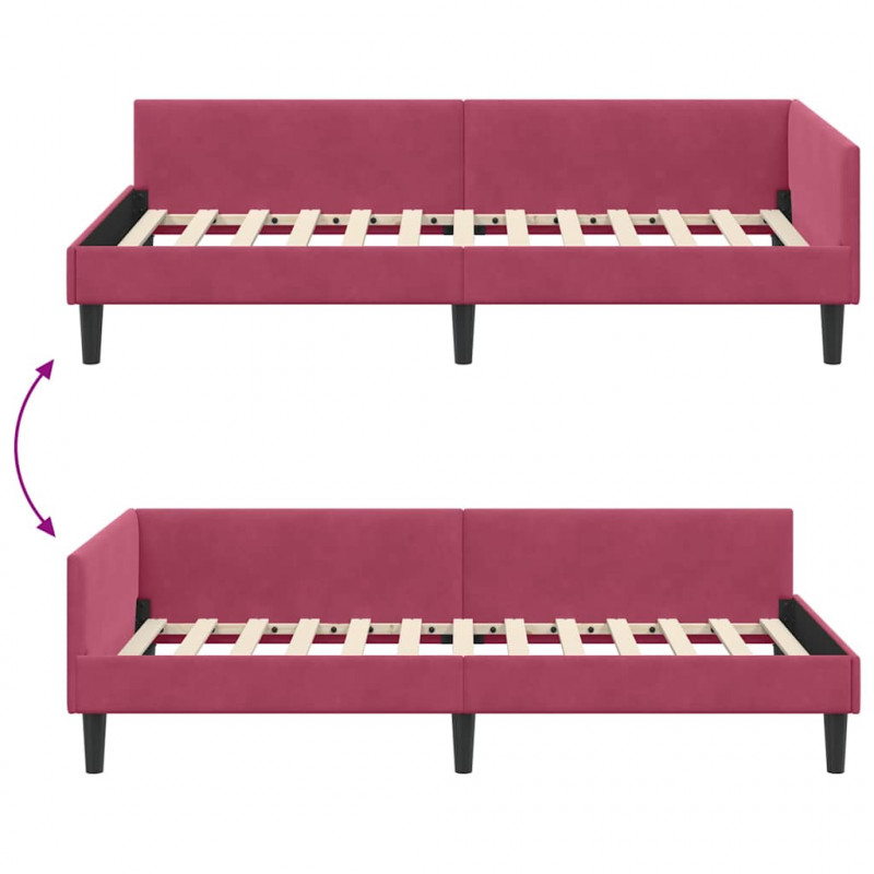 Rama łóżka narożnego Czerwone wino 80 cm x 200 cm Aksamit