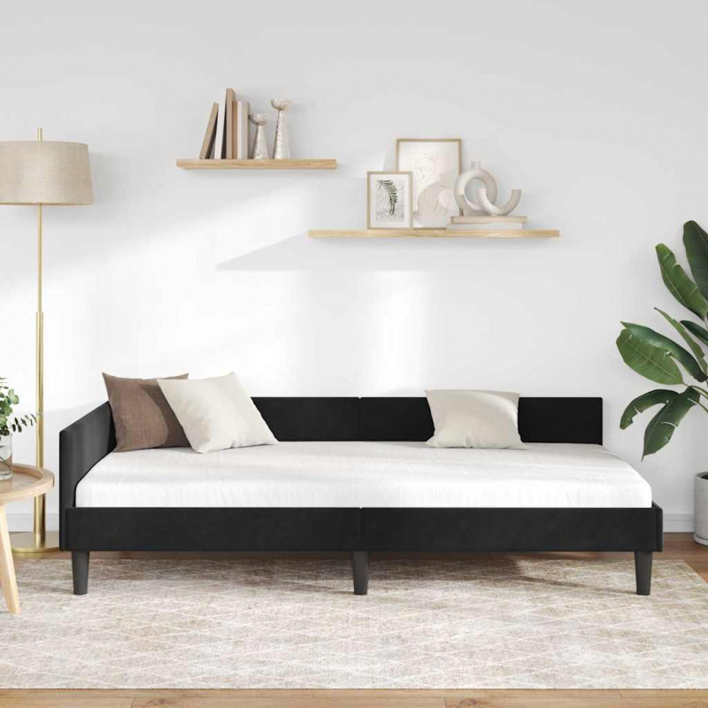 Rama łóżka narożnego Z zagłówkiem Czarny 80 cm x 200 cm Aksamit