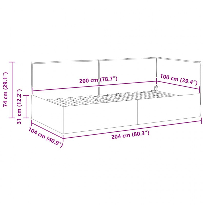 Rama łóżka narożnego Czerwone wino 100 x 200 cm tkanina