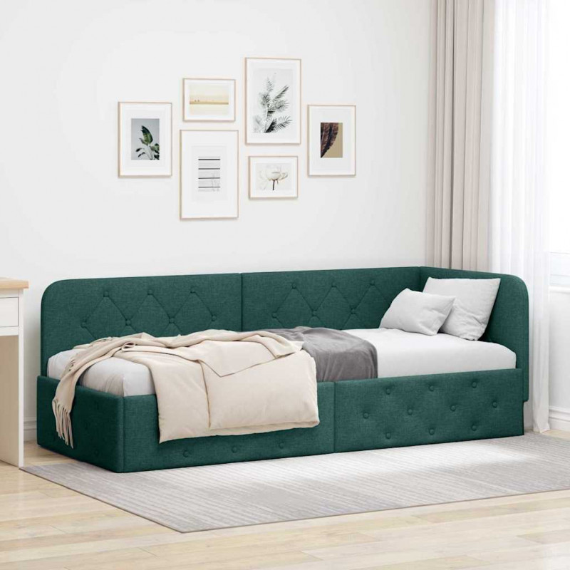 Rama łóżka narożnego Ciemna zieleń 80 x 200 cm tkanina
