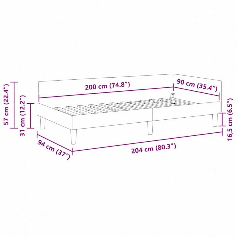 Rama łóżka narożnego Turkusowy 90 cm x 200 cm Aksamit