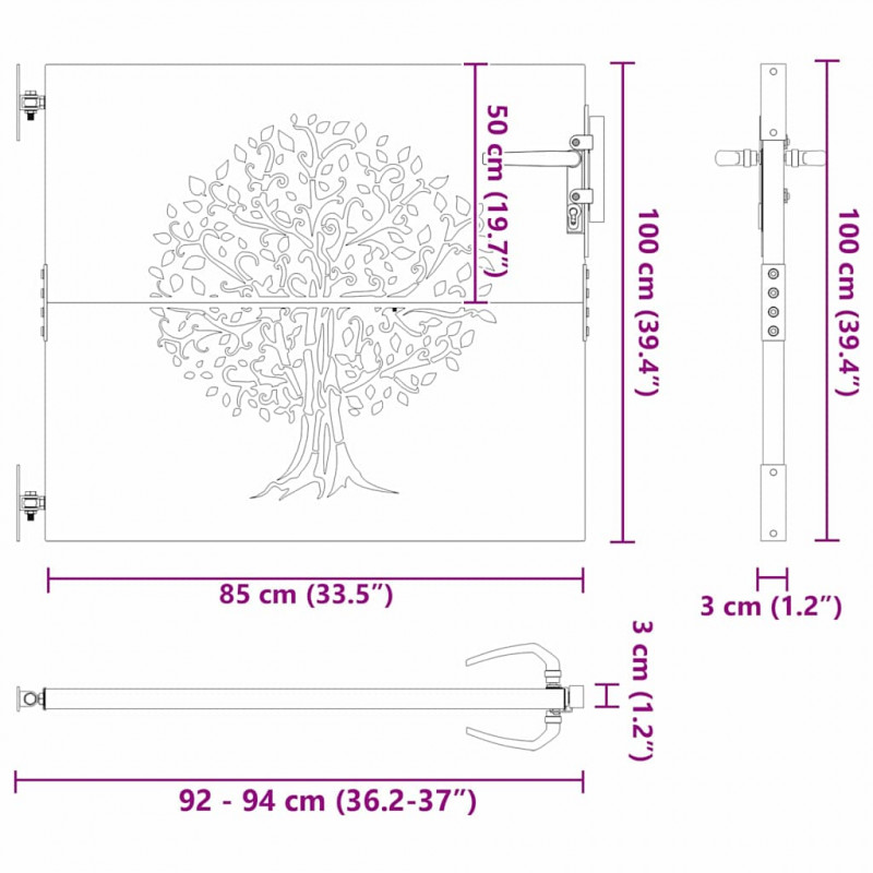 Brama ogrodowa Czarny 85 x 100 cm Stal Malowana Proszkowo
