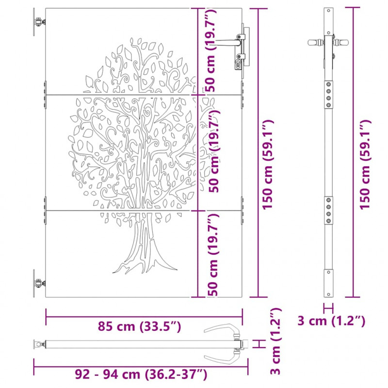 Brama ogrodowa Czarny 85 x 150 cm Stal Malowana Proszkowo