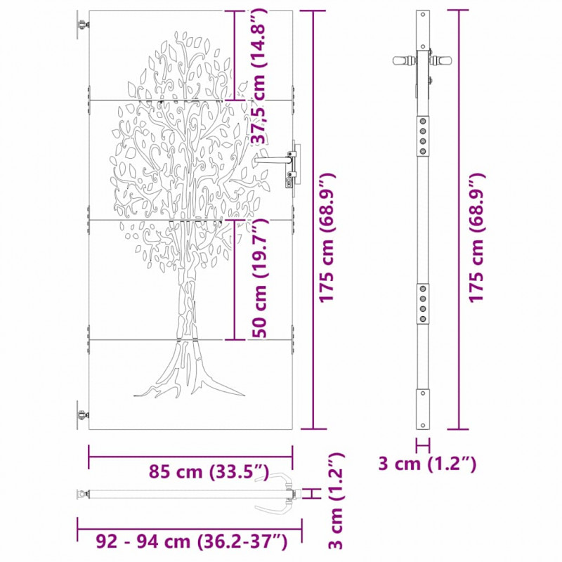 Brama ogrodowa Czarny 85 x 175 cm Stal Malowana Proszkowo