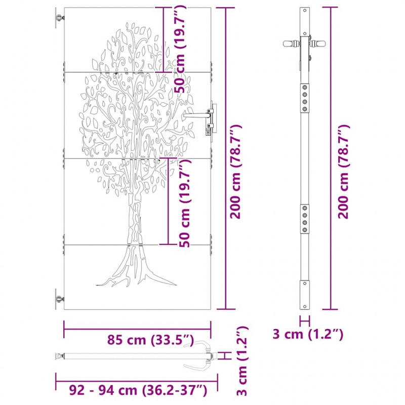 Brama ogrodowa Czarny 85 x 200 cm Stal Malowana Proszkowo