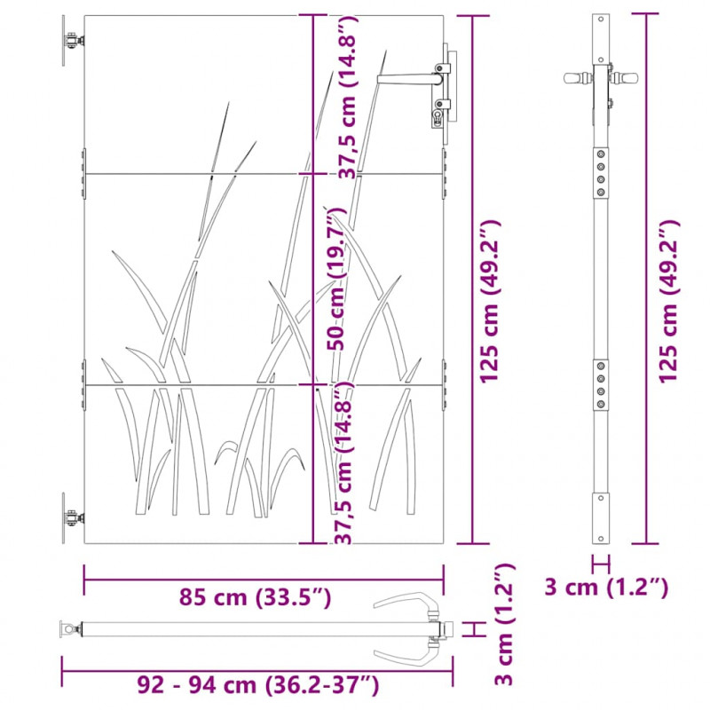 Brama ogrodowa Czarny 85 x 125 cm Stal Malowana Proszkowo