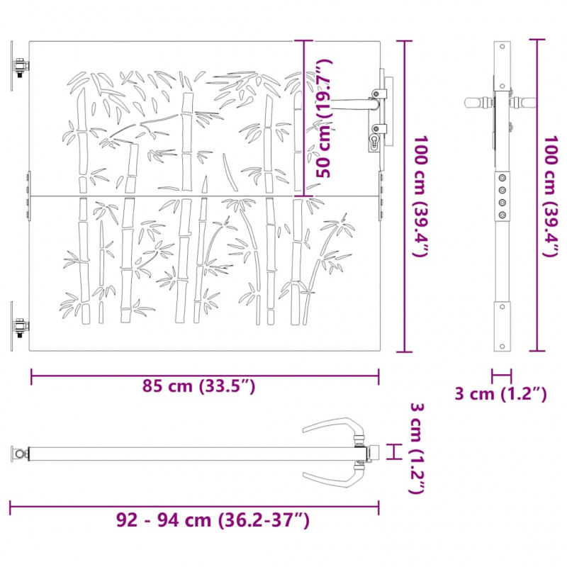 Brama ogrodowa Czarny 85 x 175 cm Stal Malowana Proszkowo