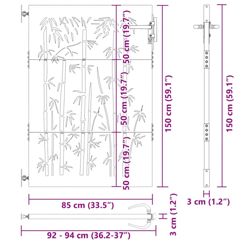 Brama ogrodowa Czarny 85 x 150 cm Stal Malowana Proszkowo