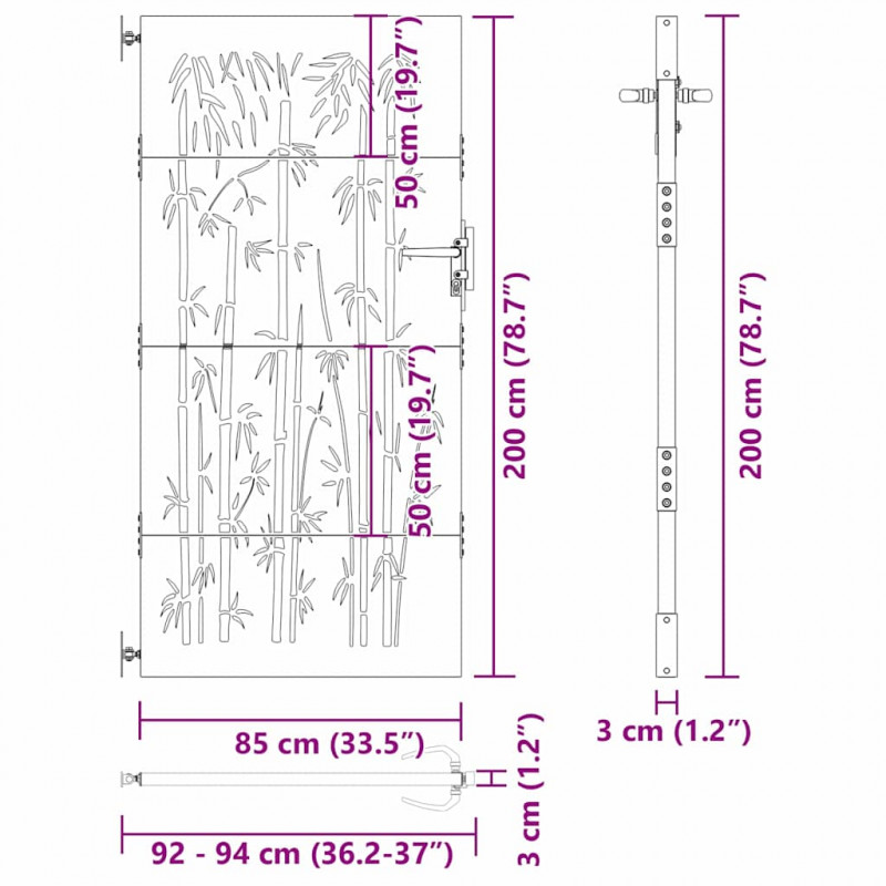 Brama ogrodowa Czarny 85 x 200 cm Stal Malowana Proszkowo