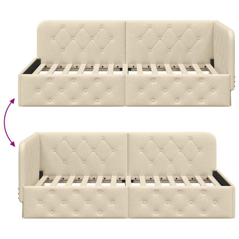 Rama łóżka narożnego Kremowy 100 x 200 cm tkanina