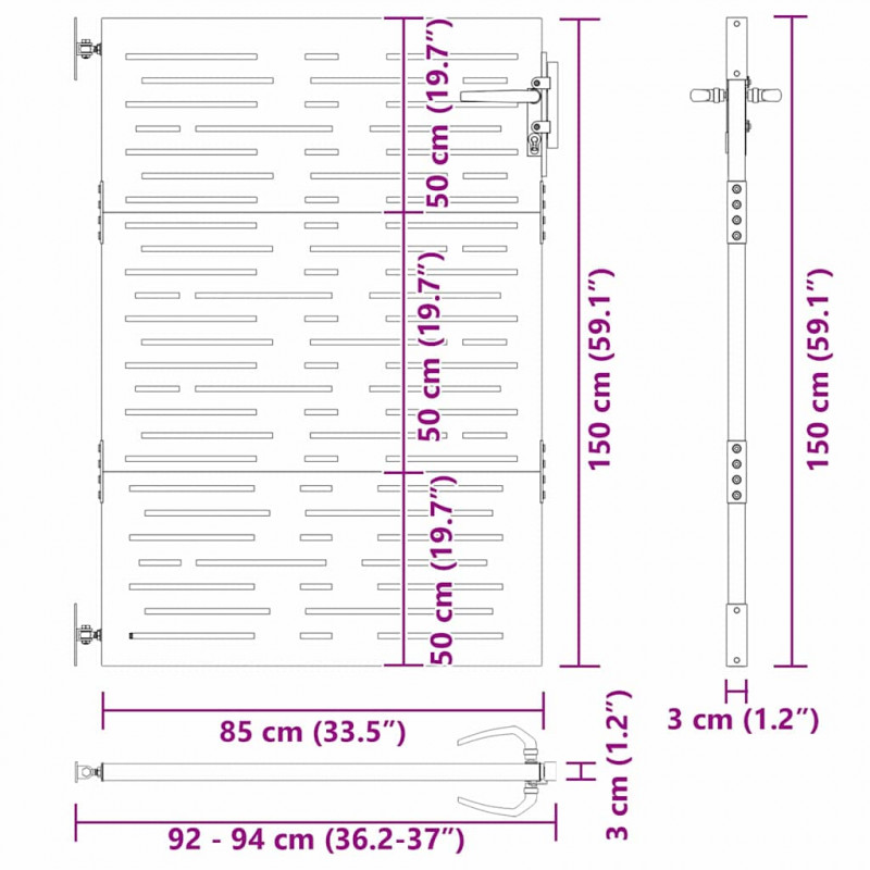 Brama ogrodowa Czarny 85 x 150 cm Stal Malowana Proszkowo