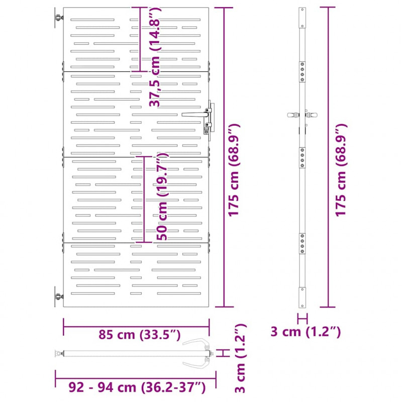 Brama ogrodowa Czarny 85 x 175 cm Stal Malowana Proszkowo