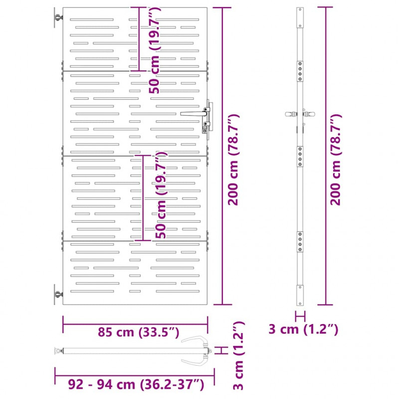 Brama ogrodowa Czarny 85 x 200 cm Stal Malowana Proszkowo