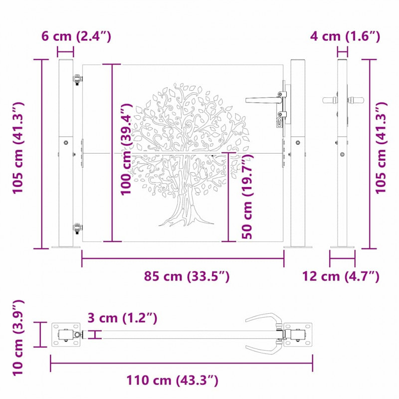 Brama ogrodowa Czarny 110 x 105 cm Stal Malowana Proszkowo
