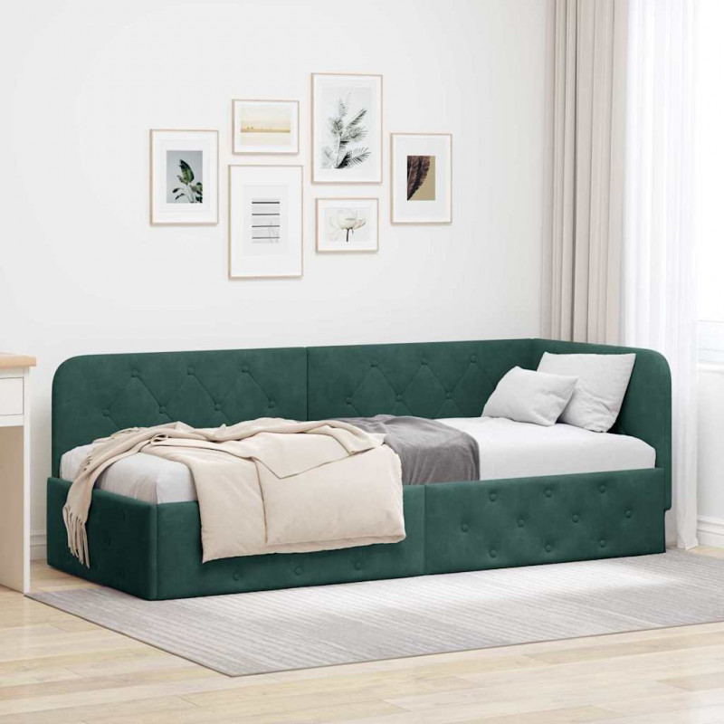 Rama łóżka narożnego Ciemna zieleń 80 x 200 cm Aksamit