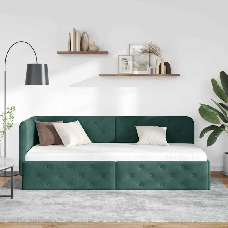 Rama łóżka narożnego Ciemna zieleń 80 x 200 cm Aksamit