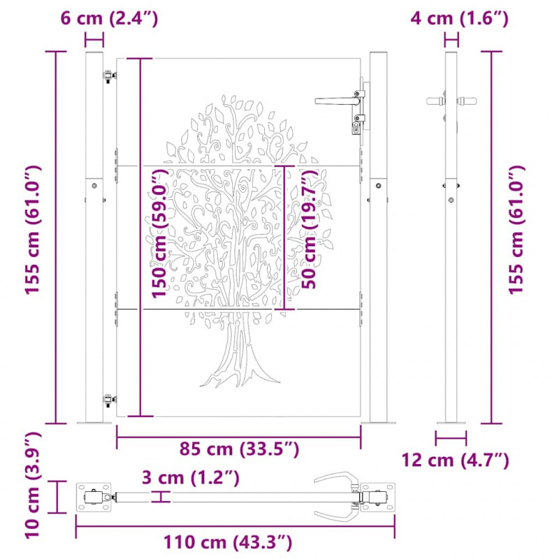 Brama ogrodowa Czarny 110 x 155 cm Stal Malowana Proszkowo