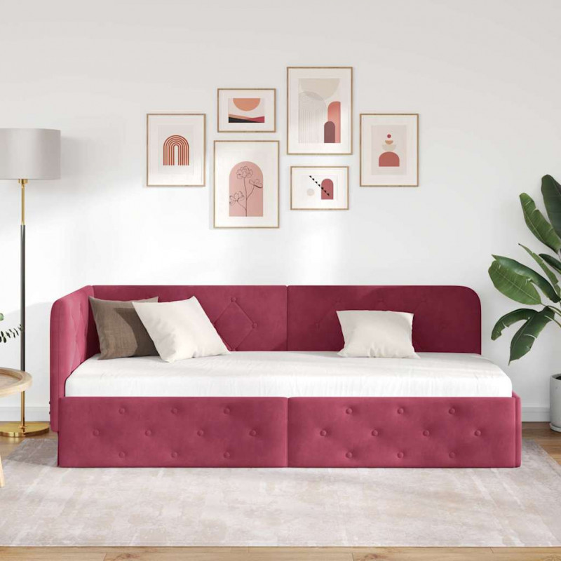 Rama łóżka narożnego Czerwone wino 80 x 200 cm Aksamit