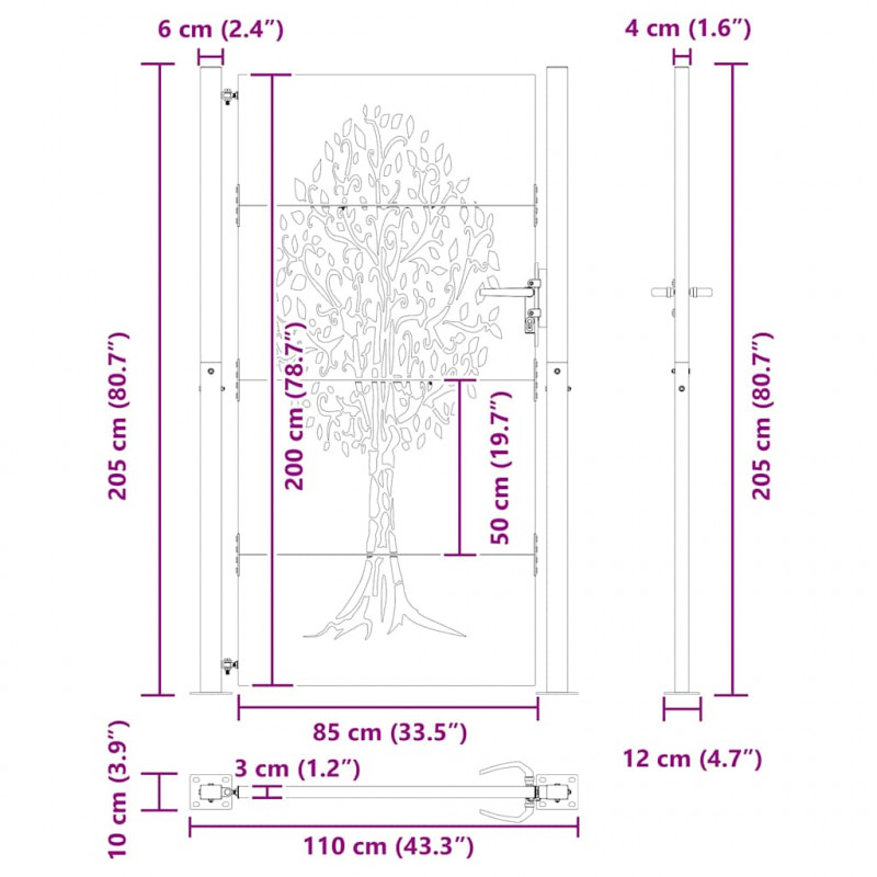 Brama ogrodowa Czarny 110 x 205 cm Stal Malowana Proszkowo