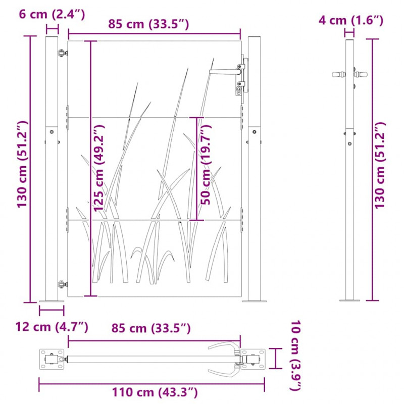Brama ogrodowa Czarny 110 x 130 cm Stal Malowana Proszkowo