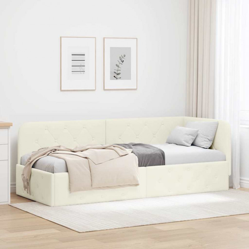 Rama łóżka narożnego Kremowy 80 x 200 cm Aksamit