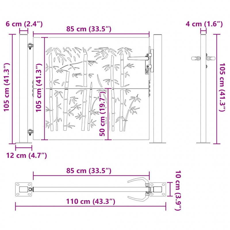 Brama ogrodowa Czarny 110 x 105 cm Stal malowana proszkowo
